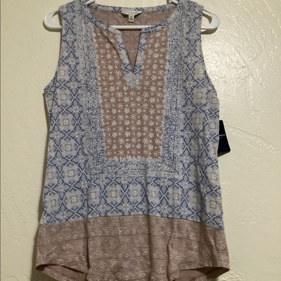 Lucky Brand Tops - Lucky Brand Sleeveless Blouse Tank Top Patterned V Neck Cotton Blend Sz Small